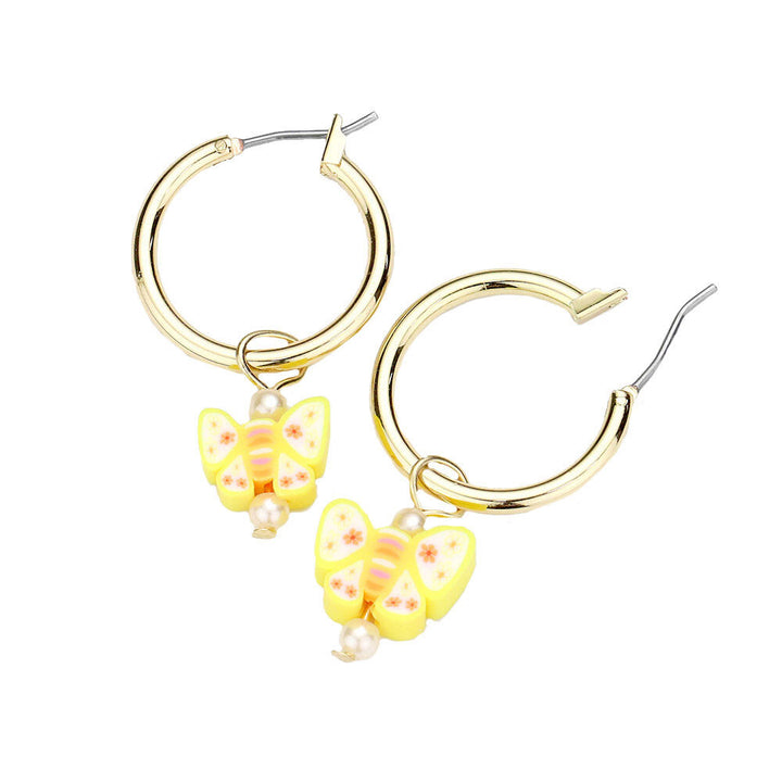 Pearl Butterfly Dangle Metal Hoop Pin Catch Earrings. Spring is right around the corner, get ready with these bright pin earrings, add a pop of color to your ensemble. Perfect Birthday Gift, Anniversary Gift, Valentine's  Day Gift, Mother's Day Gift, Anniversary Gift for the women in your life.