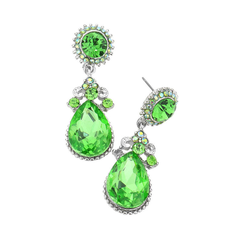 Peridot Glass Crystal Teardrop Dangle Evening Earrings. Look like the ultimate fashionista with these Earrings! Add something special to your outfit this Valentine! special It will be your new favorite accessory. Perfect Birthday Gift, Anniversary Gift, Mother's Day Gift, Graduation Gift, Valentine's Day Gift.