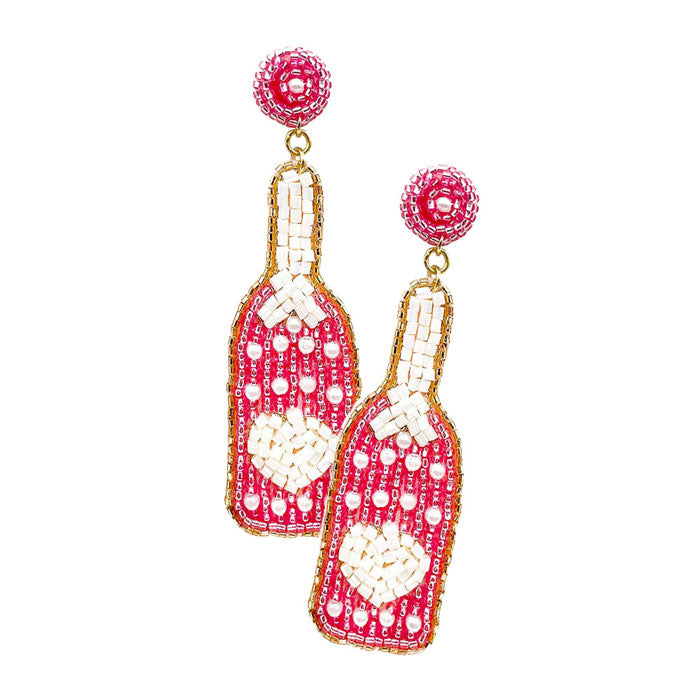 Pink Felt Back Beaded Heart Pointed Champagne Dangle Earrings, put on a pop of color to complete your ensemble. Perfect for adding just the right amount of shimmer & shine and a touch of class to special events. Perfect Birthday Gift, Anniversary Gift, Mother's Day Gift, Graduation Gift.