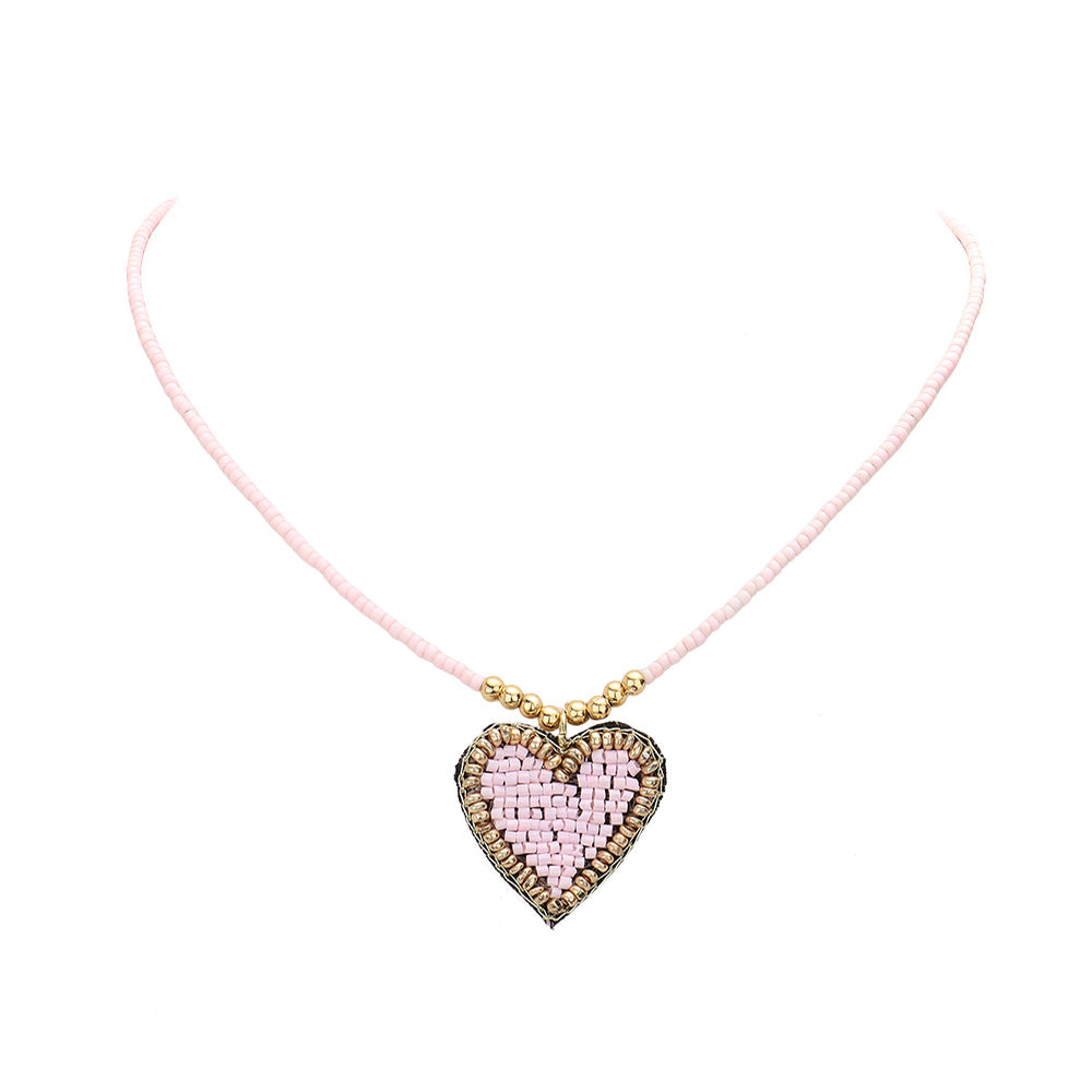 Pink 2 Felt Back Beaded Heart Pendant Necklace, this beautiful heart-themed pendant necklace is the ultimate representation of your class & beauty. Get ready with these heart pendant necklaces to receive compliments putting on a pop of color to complete your ensemble in perfect style for anywhere, any time, or any other occasion.