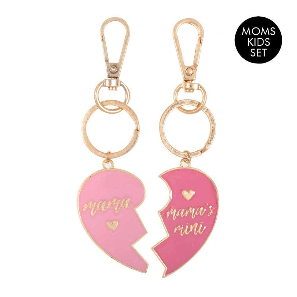 Pink 2PCS Mama Mini Enamel Heart Moms and Kids Set Key Chains. Get your loved ones the perfect gift for this mother's Day, heart shape key chain!  this keychain is the best to carry around the keys to your treasure box or your hideout! Make your close ones feel special and make them laugh! It will be your new favorite accessory. Perfect Birthday Gift, Anniversary Gift, Mother's Day Gift, Graduation Gift, Valentine's Day Gift etc.