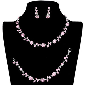 Pink 3PCS Flower Leaf Cluster Rhinestone Necklace Jewelry Set, These gorgeous Rhinestone pieces will show your class on any special occasion. The elegance of these rhinestones goes unmatched. Get ready with these bright stunning fashion Jewelry sets, and put on a pop of shine to complete your ensemble. Simple sophistication gives a lovely fashionable glow to any outfit style. Simple sophistication, dazzling polished, is a timeless beauty that makes a notable addition to your collection.