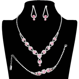 Pink 3PCS Rhinestone Bubble Necklace Jewelry Set, These glamorous Rhinestone Bubble jewelry sets will show your perfect beauty & class on any special occasion. The elegance of these rhinestones goes unmatched. Great for wearing at a party! Perfect for adding just the right amount of glamour and sophistication to important occasions. These classy Rhinestone Bubble Jewelry Sets are perfect for parties, Weddings, and Evenings.