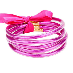 Pink 5PCS - Glitter Jelly Tube Bangle Bracelets, Perfect decoration as a formal or casual wear at a party, work or shopping for ladies and girls to wear. The bracelet is filled with enough glitter, it's sparkled in the light. Beautiful bracelets will help you get more compliments in your everyday wear. This bangles is an exquisite gift for ladies and girls during different occasions, such as birthday, anniversary, Valentine's Day, Christmas and other special days.