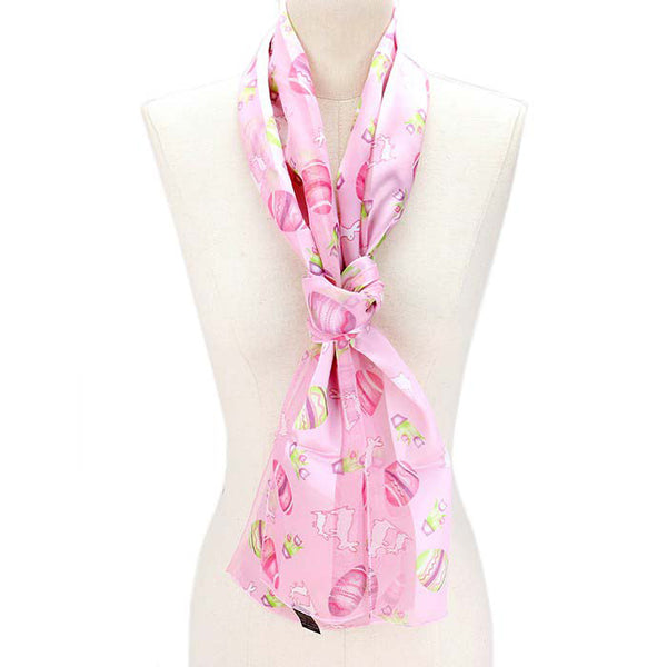 Pink 6PCS Satin Striped Easter Egg Pattern Print Scarf, perfect to accent your outlook with the Easter Sunday Satin Striped easter egg print scarves & show your love for Easter. Great as a neck scarf, head wrap, shawl, beach sarong, headscarf, wrap skirt, etc. The lightweight and nice scarf can be worn all year round in all weather and especially in the Easter holiday. 