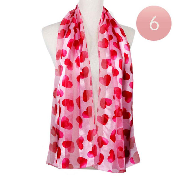 Pink 6PCS Satin Striped Heart Patterned Scarves, Accent your look with this soft, highly versatile scarf. These heart-patterned scarves are great for daily wear to protect you against chill & dust. Satin striped style scarf has different color variations to give you the option of choosing your own. It amps up the glamour with a plush material that feels amazing and snuggled up against your cheeks. 