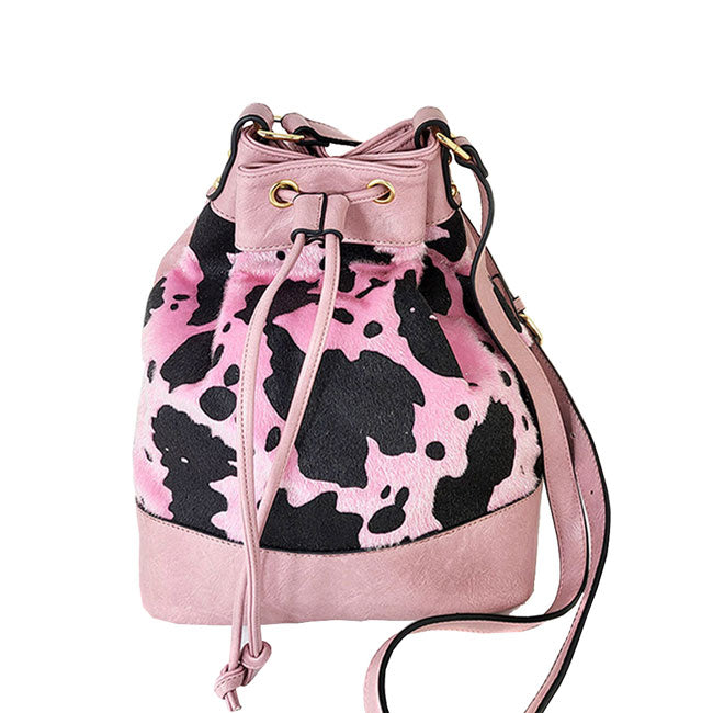 Pink Adjustable Cow Patterned Faux Leather Drawstring Crossbody Bag. Look like the ultimate fashionista carrying this small quilted bag! It will be your new favorite accessory. Easy to carry specially lightweight ideal for a night out on the town.  Perfect Gift for Birthday, Holiday, Christmas, New Years, Anniversary.