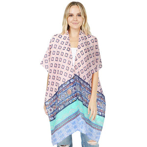 Pink Attractive Abstract Patterned Cover Up Kimono Poncho, this timeless abstract patterned kimono Poncho is soft, lightweight, and breathable fabric, close to the skin, and comfortable to wear. Suitable for dates, casual, and other occasions in spring, summer, autumn, or early winter. Perfect gift for any occasion. 