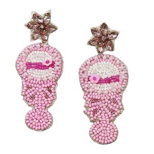 Pink Baby Rattle Seed Bead Earrings, enhance your attire with these beautiful seed bead earrings to show off your fun trendsetting style. It can be worn with any daily wear such as shirts, dresses, T-shirts, etc. These baby rattle earrings will garner compliments all day long. Whether day or night, on vacation, or on a date, whether you're wearing a dress or a coat, these earrings will make you look more glamorous and beautiful
