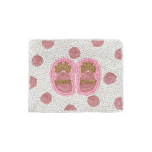 Pink Baby Shoes Seed Beaded Mini Pouch Bag, perfectly goes with any outfit and shows your trendy choice to make you stand out on your special occasion. Carry out this message-themed mini pouch bag while attending a special occasion. Perfect for carrying makeup, money, credit cards, keys or coins, etc. It's lightweight and perfect for easy carrying.