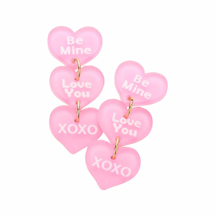 Pink Be Mine Love You XOXO Triple Resin Heart Dangle Earrings, take your love for statement accessorizing to a new level of affection with the heart dangle earrings. Put on a pop of color to complete your valentine's day occasion outfit. Wear these gorgeous earrings to make you stand out from the crowd & show your trendy choice. 