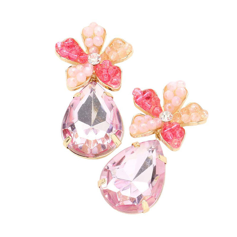 Pink Beaded Flower Teardrop Stone Link Dangle Earrings, are nicely designed to show your unique & beautiful outlook with flower-themed dangle earrings. Wear these beautiful stone beaded earrings to get immediate compliments. Highlight your appearance and grasp everyone's eye at any place. Enhance your attire with this beautiful flower & leaf-themed earrings to show off your fun trendsetting style. 
