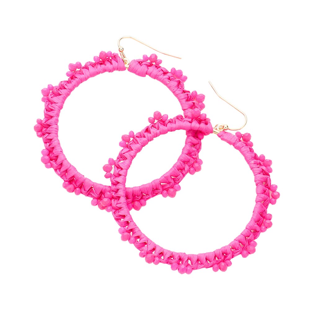 Pink Beaded Pointed Raffia Wrapped Open Circle Dangle Earrings, enhance your attire with these beautiful raffia-wrapped dangle earrings to show off your fun trendsetting style. It can be worn with any daily wear such as shirts, dresses, T-shirts, etc. These raffia open-circle dangle earrings will garner compliments all day long. Whether day or night, on vacation, or on a date, whether you're wearing a dress or a coat, these earrings will make you look more glamorous and beautiful. 