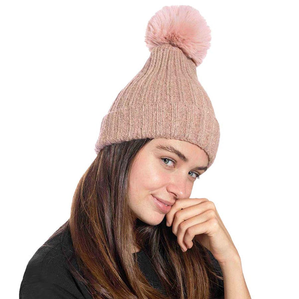 Pink Beautiful Cable Knit Pom Pom Beanie Hat, Before running out the door into the cool air, you’ll want to reach for this toasty beanie to keep you incredibly warm. Whenever you wear this beanie hat, you'll look like the ultimate fashionista. Accessorize the fun way with this faux fur pom pom hat, it's the autumnal touch you need to finish your outfit in style. Awesome winter gift accessory! Perfect Gift Birthday, Christmas, Stocking Stuffer, Secret Santa, Holiday, Anniversary, Valentine's Day, etc.