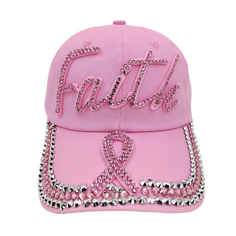 Denim Bling Pink Ribbon Faith Message Baseball Cap, a cool Baseball Cap perfect for smart and trendy women! Perfect for walks in the sun or rain, great for a bad hair day, and still looks cool. Soft textured, embroidered message and distressing contrast stitching baseball cap with Faith message will become your favorite cap. show your trendy side with this Pink Ribbon-themed baseball cap.