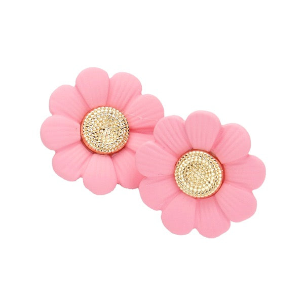 Pink Vibrant Bloom Flower Stud Earrings Floral Earrings, carefully crafted, delicately put together, these earrings will bring a lovely pop of color to your look, giving you the feeling that you have been touched by sunshine. Bright floral post earrings will coordinate with any ensemble from business casual to everyday wear