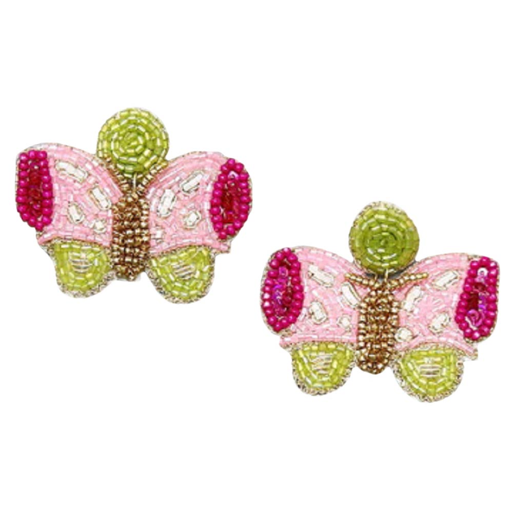 Pink Pink Butterfly Seed Beaded Earrings, enhance your attire with these beautiful seed-beaded earrings to show off your fun trendsetting style. It can be worn with any daily wear such as shirts, dresses, T-shirts, etc. These butterfly earrings will garner compliments all day long. Whether day or night, on vacation, wearing a dress or a coat, these earrings will make you look more glamorous and beautiful. 