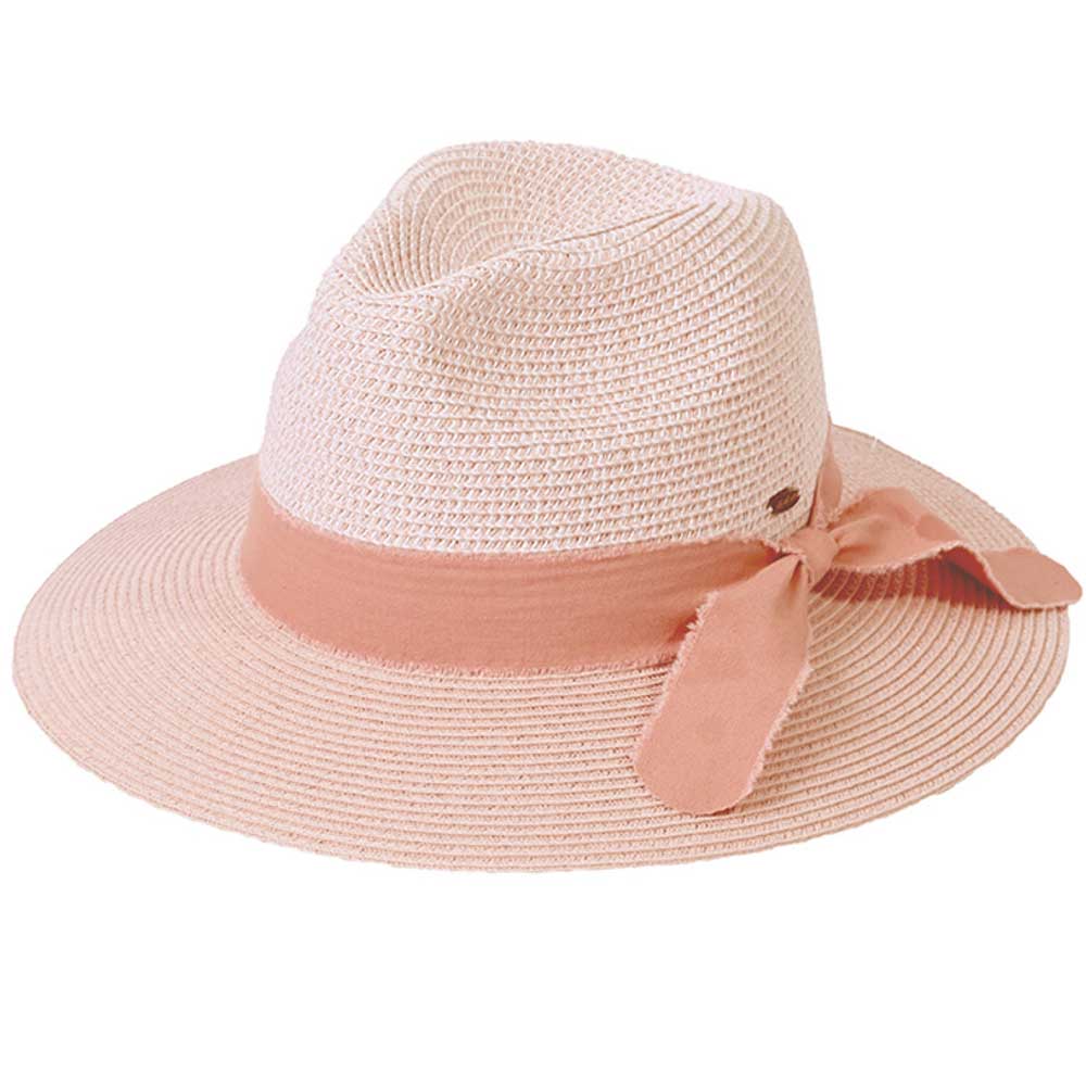Pink C C Frayed Bow Trim Band Panama Hat, a beautiful & comfortable panama hat is suitable for summer wear to amp up your beauty & make you more comfortable everywhere. Excellent panama hat for wearing while gardening, traveling, boating, on a beach vacation, or to any other outdoor activities. A great cap can keep you cool and comfortable even when the sun is high in the sky.