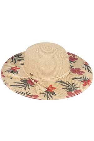 Pink C.C Tropical Floral Wide Brim Straw Hat, This beautiful tropical floral sun hat design gives you the ability to highlight and contrast many different outfits, a great hat can keep you cool and comfortable even when the sun is high in the sky. Large, comfortable, and perfect for keeping the sun off of your face, neck, and shoulders, Great for vacation, beach, resort, parties, travelers who are on vacation or just spending some time in the great outdoors.