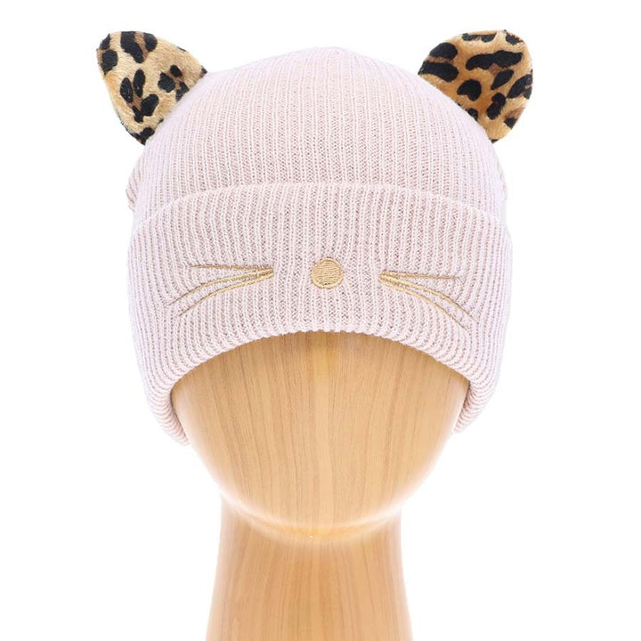 Pink Cable Knit Leopard Pattern Cat Ear Beanie Hat, before running out the door into the cool air, you’ll want to reach for this cable knit toasty beanie to keep you incredibly warm. It will make you stand out from the crowd. Accessorize the fun way with this faux fur pom pom hat, it's the autumnal touch you need to finish your outfit in style. Perfect to wear at winter parties, prom, graduation, wedding, etc. Awesome winter gift accessory!