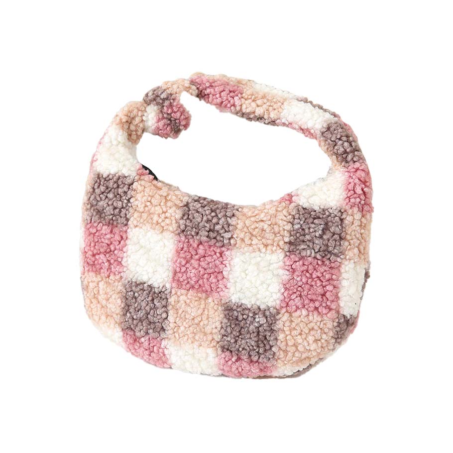 Pink Checker Pattern Teddy Bear Faux Fur Mini Tote Bag, is a cute and beautiful mini tote bag that enriches your accessory collection and amps up your outlook with a beautiful checker pattern. It perfectly goes with any outfit in any style. Easy to carry and keep your handy items safe and secure. Nice color variation gives you the opportunity to match the tote up with any ensemble, any time, and anywhere.