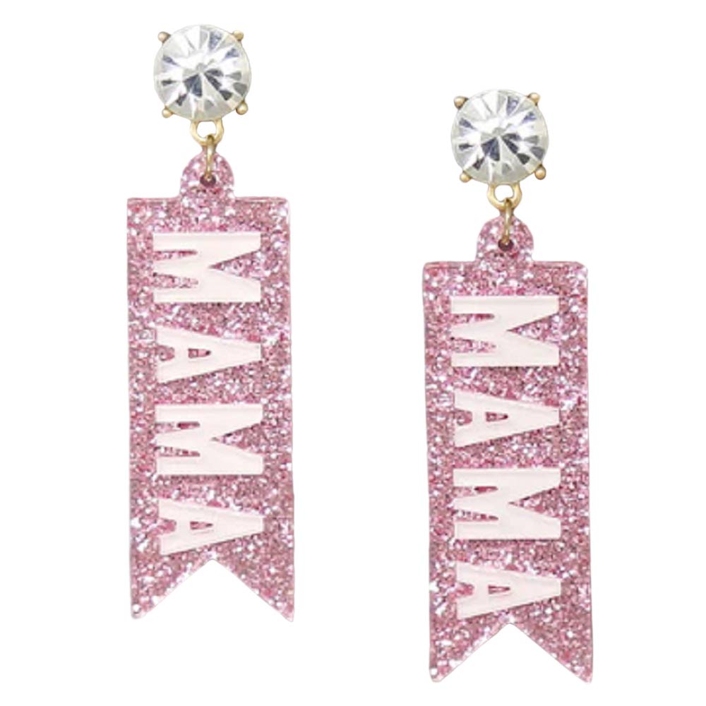 Pink Clear Mama Glitter Acrylic Drop Earrings, are beautifully designed with a Message theme that will make a glowing touch on everyone. Ideal for wearing while going out with mom or on mother's day, valentine's day, family occasion, mom's birthday, & other meaningful occasions with mom. Make your mom smile with these earrings!