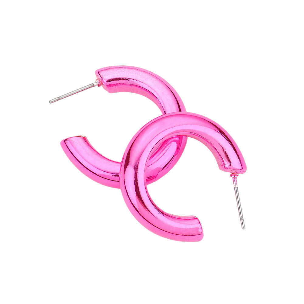 Pink Colored Hoop Earrings, this polished finish hoop design creates a feeling of understated elegance and sophistication look in any outfits. this is a versatile pair of earrings that can be worn with anything from casual weekend wear, to more mature office wear. These cute hoop earrings will never be out of style. The perfect accessory for the gift to send it as a gift to your mom, wife, daughter, sisters, friends or yourself.