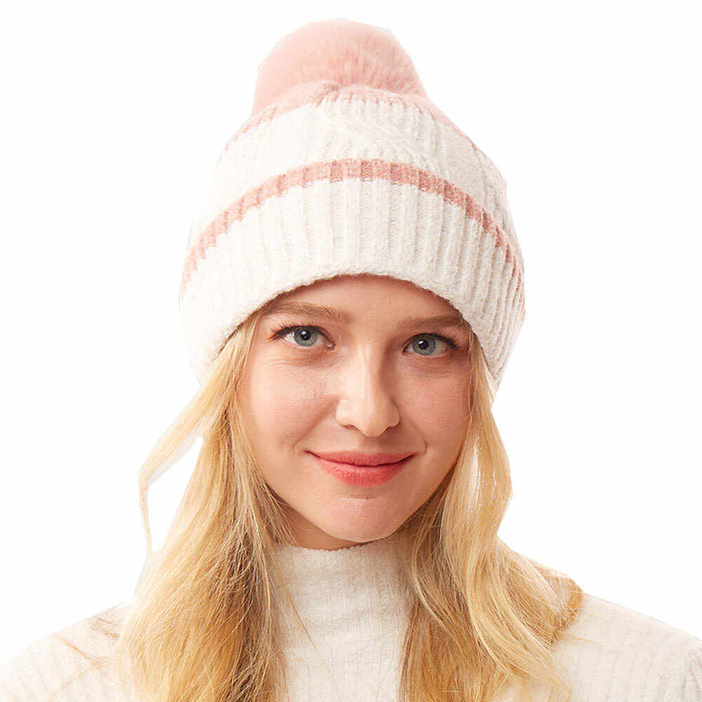 Pink Two-Tone Pom Pom Beanie Hat Warm Fleece Hat Pom Pom Hat, reach for this classic toasty hat to keep you incredibly warm in the chilly winter weather, the wintry touch finish to your outfit. Perfect Gift Birthday, Christmas, Holiday, Anniversary, Stocking Stuffer, Secret Santa, Valentine's Day, Loved One, BFF