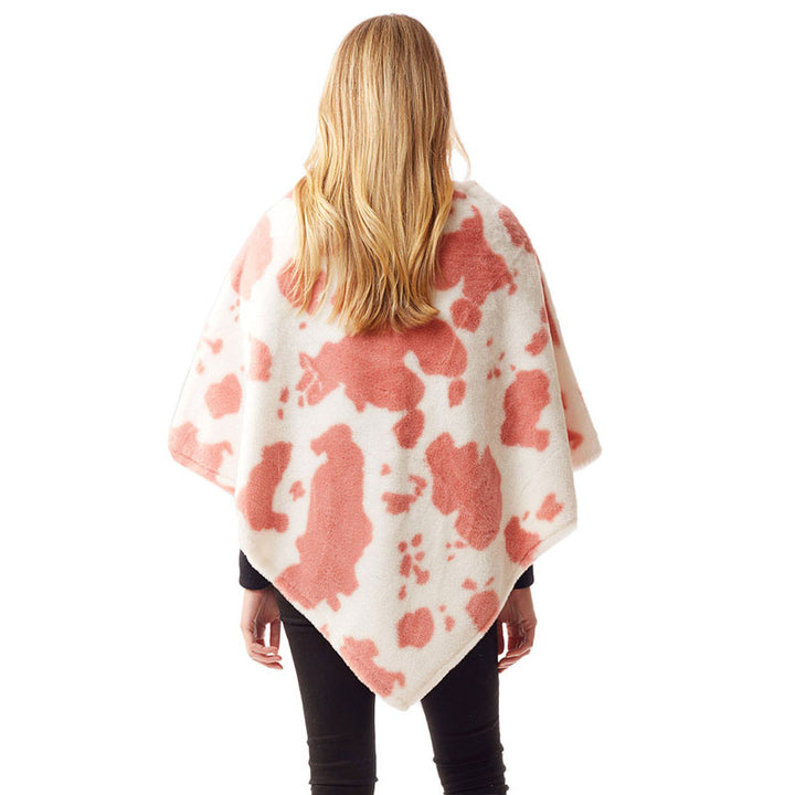 Pink Cow Patterned Soft Faux Fur Poncho, the perfect accessory, luxurious, trendy, super soft chic capelet, keeps you warm and toasty. You can throw it on over so many pieces elevating any casual outfit! Perfect Gift for Wife, Mom, Birthday, Holiday, Christmas, Anniversary, Fun Night Out