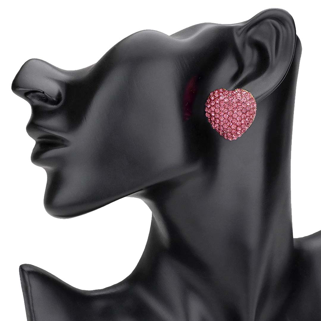 Pink Crystal Embellished Heart Stud Earrings, Accent your attire with these beautiful heart stud earrings. Wear these gorgeous crystal embellished earrings to make you stand out from the crowd & show your trendy choice. Boasting a romantic palette and silhouette. This pretty pair of heart stud earrings instantly elevates everything from playful motifs to sleek separates.