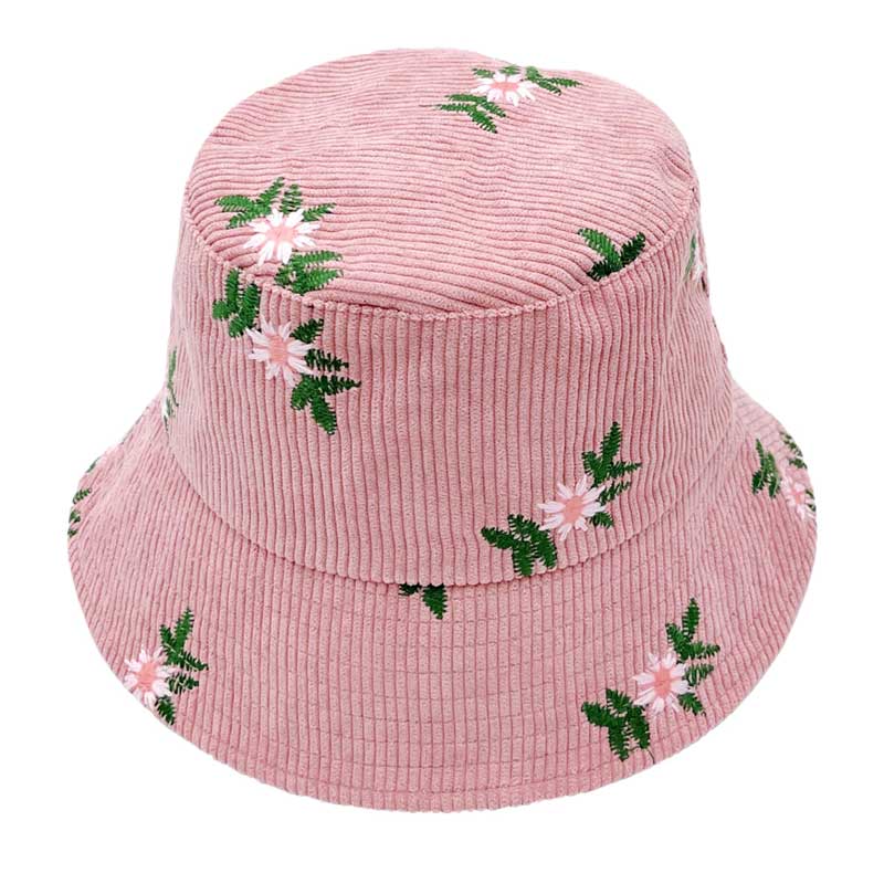 Pink Embroidered Floral Corduroy Bucket Hat, show your trendy side with this floral corduroy bucket hat. adds a great accent to your wardrobe, This elegant, timeless & classic Bucket Hat looks fashionable. Perfect for that bad hair day, or simply casual everyday wear; Great gift for that fashionable on-trend friend. Perfect for both casual daily and outdoor activities, such as fishing, hunting, hiking, camping and beach.