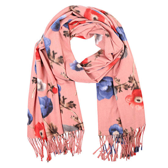 Pink Fall Winter Fashionable Floral Fringe Scarf, on trend & fabulous, a luxe addition to any cold-weather ensemble. Great for daily wear in the cold winter to protect you against chill, classic infinity-style scarf & amps up the glamour with plush material that feels amazing snuggled up against your cheeks.
