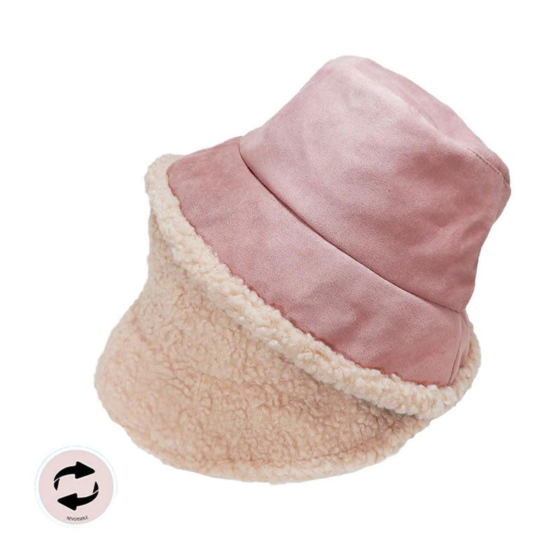 Pink Fashionable Winter Reversible Faux Fur Sherpa Bucket Hat, Before running out the door into the cool air, you’ll want to reach for these  Faux Fur Sherpa Bucket Hatto keep you incredibly warm and comfortable even when the sun is high in the sky.  Perfect for keeping the sun off of your face, neck, and shoulders.