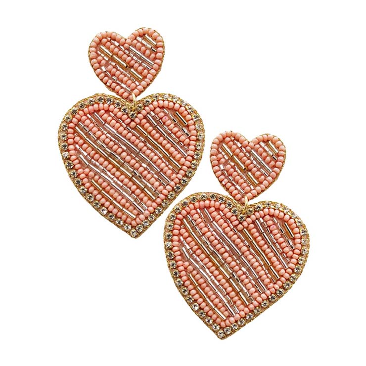 Pink Felt Back Beaded Double Heart Link Dangle Earrings, Wear these gorgeous earrings to make you stand out from the crowd & show your trendy choice. The beautifully crafted design adds a gorgeous glow to any outfit. Put on a pop of color to complete your ensemble in perfect style. Perfect for adding just the right amount of shimmer & shine. Stay unique & gorgeous!