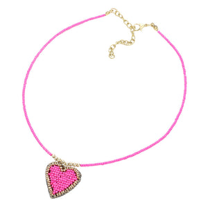 Pink Felt Back Beaded Heart Pendant Necklace, this beautiful heart-themed pendant necklace is the ultimate representation of your class & beauty. Get ready with these heart pendant necklaces to receive compliments putting on a pop of color to complete your ensemble in perfect style for anywhere, any time, or any other occasion.