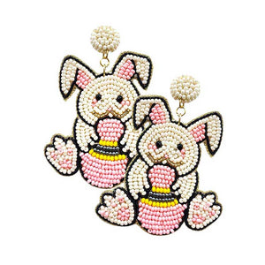 Pink Felt Back Easter Bunny Egg Seed Beaded Dangle Earrings, perfect for the festive season, embrace the Easter spirit with these cute enamel bunny egg earrings, these adorable dainty gift earrings are bound to cause a smile or two. Surprise your loved ones on this Easter Sunday occasion, great gift idea for Wife, Mom, or your Loving One.