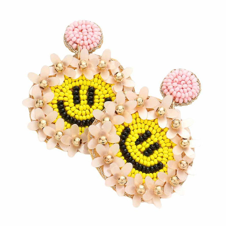 Pink Felt Back Floral Seed Beaded Smile Dangle Earrings, turn your ears into a chic fashion statement with these floral smile dangle earrings! The beautifully crafted design adds a gorgeous glow to any outfit. Put on a pop of color to complete your ensemble in perfect style. These adorable floral details dangle earrings are bound to cause a smile.