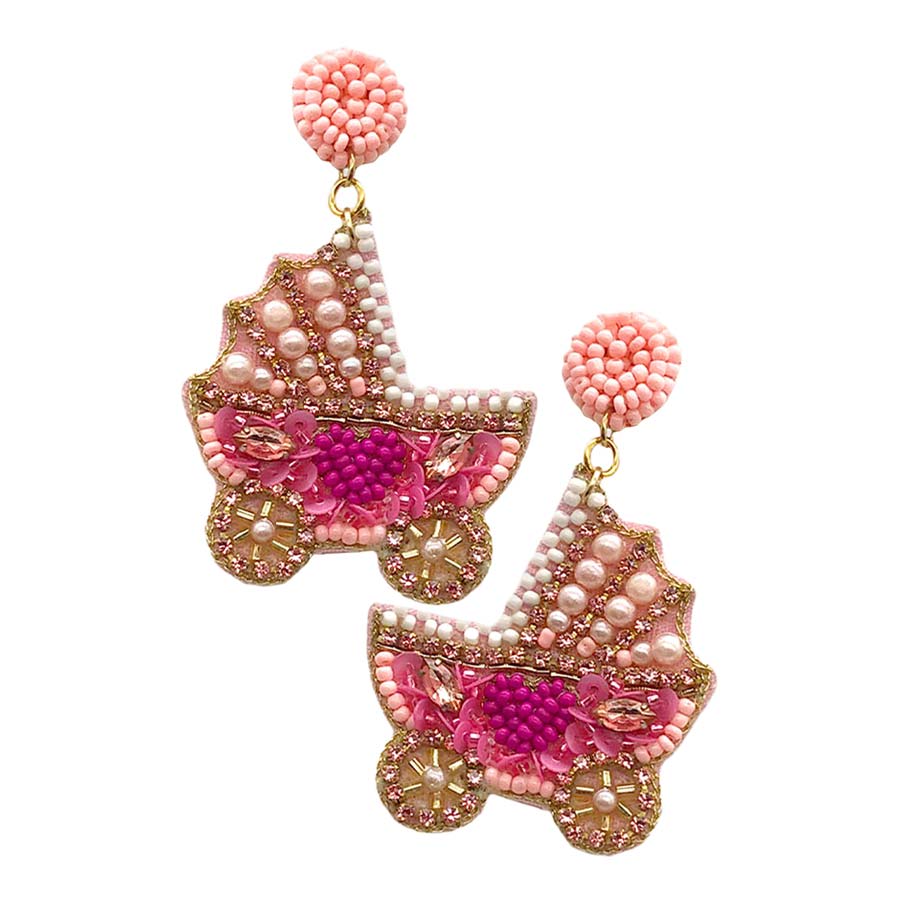 Pink Felt Back Pearl Beaded Stroller Dangle Earrings, coordinate these earrings with any outfit to draw attention from the crowd. Wear these evening earrings to show your unique yet attractive & beautiful choice. These pearl earrings will dangle on your earlobes to show the perfect class and make others smile with joy. An excellent choice for wearing at birthdays, outings, parties, events, weddings, etc.