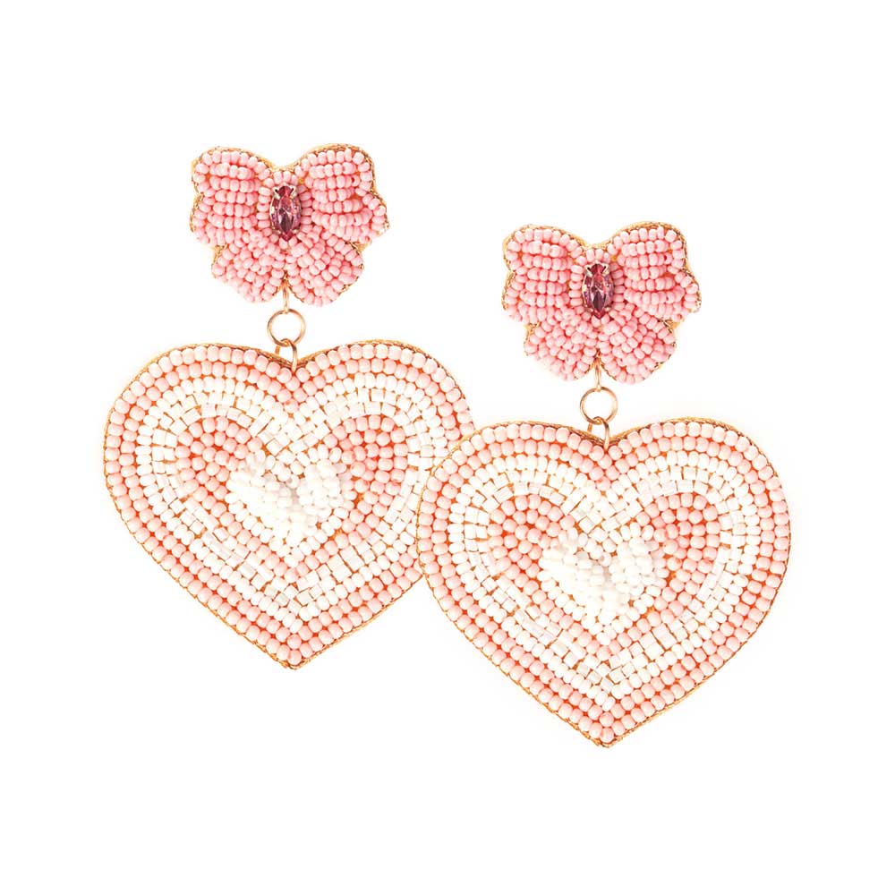 Ivory Felt Back Seed Beaded Bow Heart Link Dangle Earrings, take your love for statement accessorizing to a new level of affection with these heart-dangle earrings. Accent all of your dresses with the extra fun vibrant color with these heart-dangle earrings. Wear these lovely earrings to make you stand out from the crowd & show your trendy choice this valentine's. 