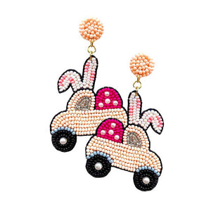 Pink Felt Back Seed Beaded Easter Bunny Car Dangle Earrings. These delicate Easter Bunny Earrings are perfect for special occasions. They are great gifts for Easter, Thanksgiving and Birthday. They are also suitable for daily wear. The exquisite design will never go out of style, easy to match everyday costume, be unique on special day. Makes a wonderful gift for your loved ones on holiday seasons.