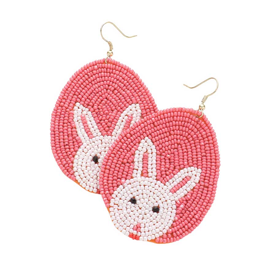 Pink Felt Back Seed Beaded Easter Bunny Egg Earrings, embrace the easter spirit with these easter bunny egg earrings, these adorable dainty gift earrings are bound to cause a smile or two. Frace the easter spirit with these cute earrings, perfect for the festive season. 