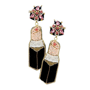 Pink Felt Back Seed Beaded Lipstick Dangle Earrings, Seed Beaded lipstick dangle earrings fun handcrafted jewelry that fits your lifestyle, adding a pop of pretty color. Enhance your attire with these vibrant artisanal earrings to show off your fun trendsetting style. Lightweight and comfortable for wearing all day long. Goes with any of your casual outfits and Adds something extra special. Great gift idea for your Loving One.