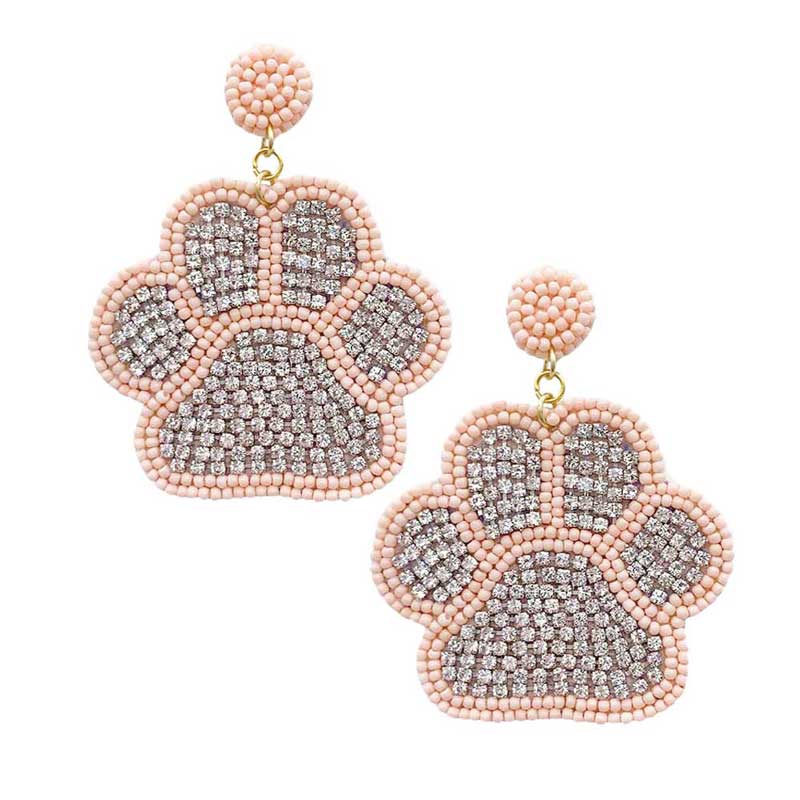 Pink Felt Back Seed Beaded Trimmed Bling Paw Dangle Earrings, Seed Beaded Trimmed Bling Paw Dangle earrings fun handcrafted jewelry that fits your lifestyle, adding a pop of pretty color. Enhance your attire with these vibrant artisanal earrings to show off your fun trendsetting style. Great gift idea for Wife, Mom, or your Loving One.