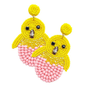 Pink Felt Back Stone Seed Beaded Chick Dangle Earrings, Wear these gorgeous earrings to make you stand out from the crowd & show your perfect choice. The beautifully crafted design adds a beautiful glow to any outfit. Put on a pop of color to complete your ensemble in perfect style. These Animal-themed earrings are perfect for adding just the right amount of shimmer & shine. Perfect for Birthday Gifts, Anniversary gifts, Mother's Day Gifts, Graduation gifts, and Valentine's Day gifts. Stay unique & trendy!