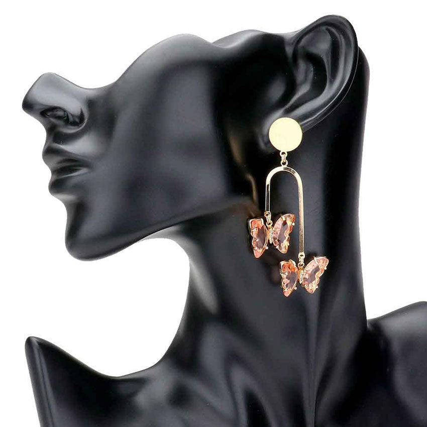 Pink Geometric Metal Double Lucite Butterfly Dangle Earrings, will take your look up a notch, versatile enough for wearing straight through the week, perfectly lightweight for all-day wear, coordinate with any ensemble from business casual to everyday wear, the perfect addition to every outfit. Adds a touch of nature-inspired butterfly themed  beauty to your look.Gift someone or yourself these ultra-chic earrings,