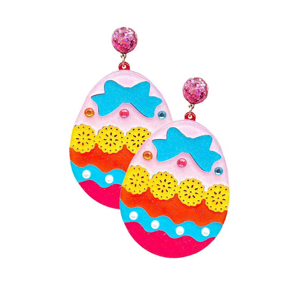 Pink Glittered Resin Easter Egg Dangle Earrings, perfect for the festive season, embrace the Easter spirit with these cute earrings, these adorable dainty gift earrings are bound to cause a smile or two. Surprise your loved ones on this Easter Sunday occasion, great gift idea for Wife, Mom, or your Loving One.