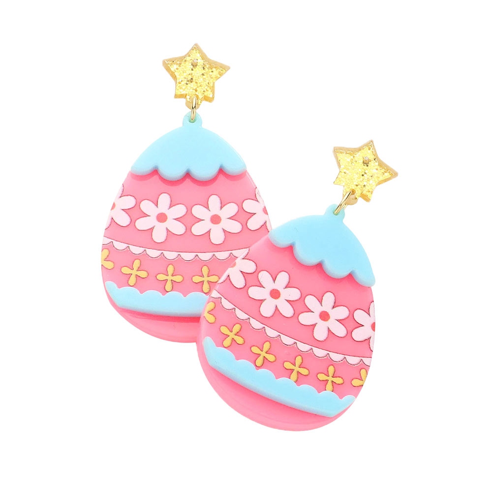 Light Blue Glittered Star Resin Easter Egg Link Dangle Earrings, enhance your attire with these beautiful easter egg link dangle earrings to show off your fun trendsetting style. Can be worn with any daily wear such as shirts, dresses, T-shirts, etc. These glittered star dangle earrings will garner compliments all day long at Easter.