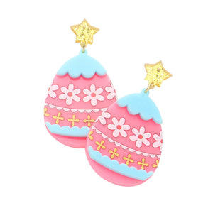 Pink Glittered Star Resin Easter Egg Link Dangle Earrings, enhance your attire with these beautiful easter egg link dangle earrings to show off your fun trendsetting style. Can be worn with any daily wear such as shirts, dresses, T-shirts, etc. These glittered star dangle earrings will garner compliments all day long at Easter.