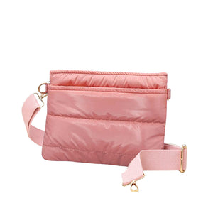 Pink Glossy Solid Puffer Crossbody Bag, Complete the look of any outfit on all occasions with this Shiny Puffer Crossbody Bag. This Puffer bag offers enough room for your essentials. With a One Front Zipper Pocket, One Back Zipper Pocket, and a Zipper closure at the top, this bag will be your new go-to! The zipper closure design ensures the safety of your property. The widened shoulder straps increase comfort and reduce the pressure on the shoulder.