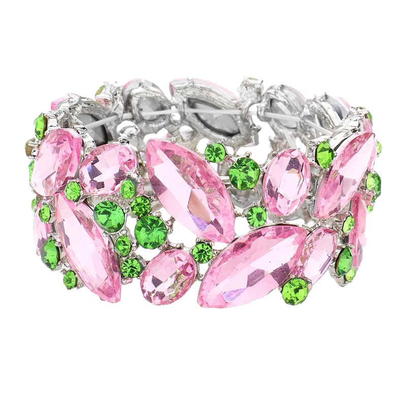 Pink Marquise Crystal Stretch Evening Bracelet, this Bracelet sparkles all around with it's surrounding round stones. It looks modern and is just the right touch to set off LBD. Jewelry offers a wide variety of exquisite jewelry for your Party, Prom, Pageant, Wedding, Sweet Sixteen, and other Special Occasions!